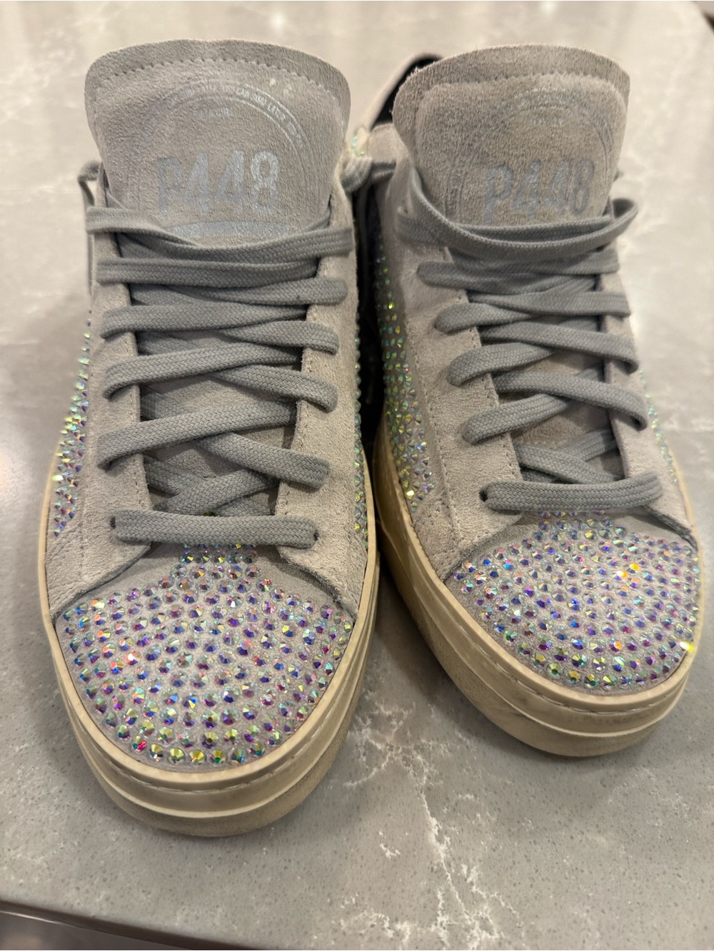 P448 Jack Strauss Gray/off white Suede Rhinestone Platform Sneakers
